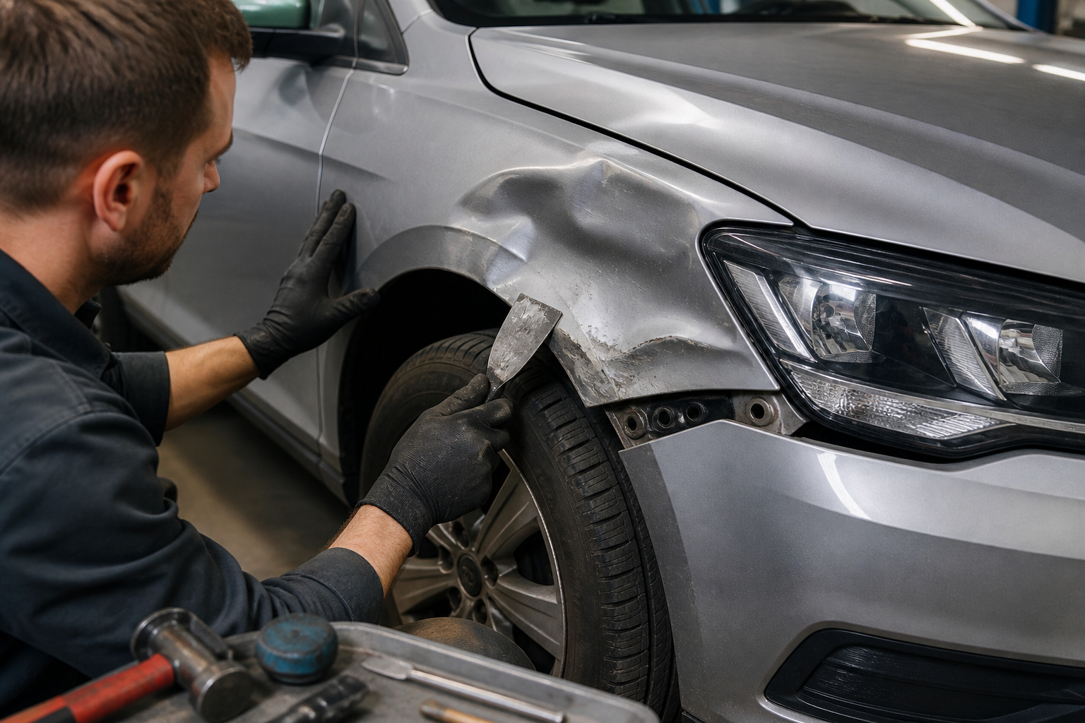 réparer une aile avant droite endommagée sur une voiture