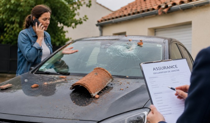 Une tuile tombée sur la voiture