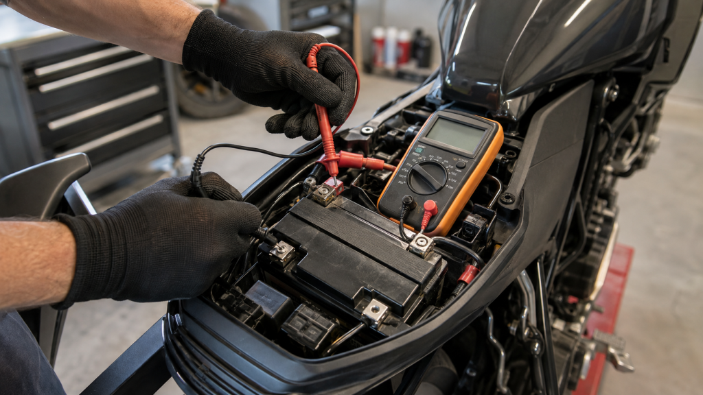 tester la batterie d'une moto avec un multimètre